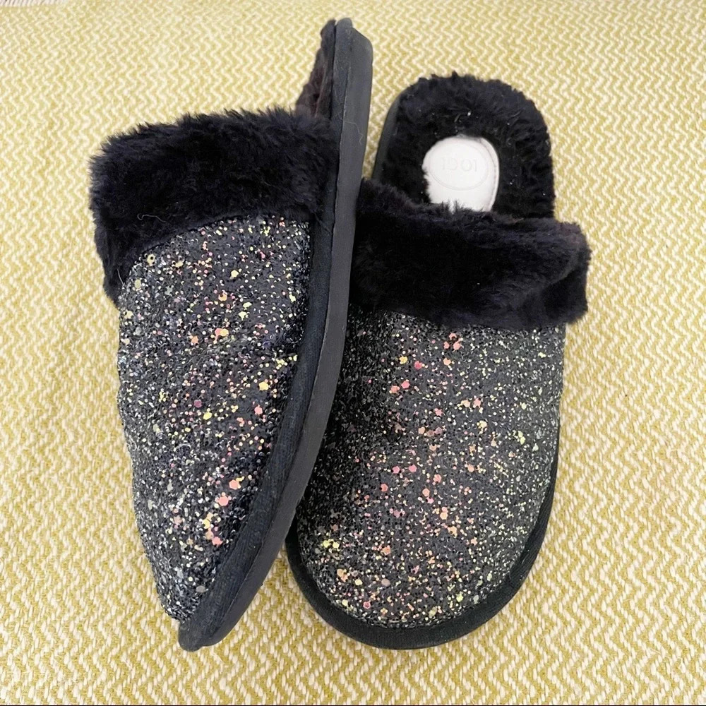 1901 Black Glitter Scuff Slippers size 9